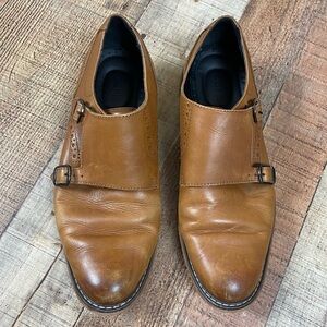 Bar III Men's 8.5 Jesse Leather Monk-Strap Oxfords Cognac Double Buckle Retro